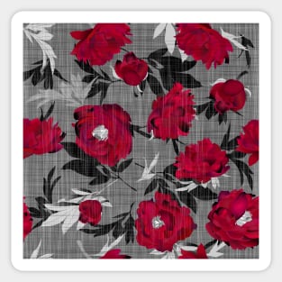 Red peonies on a gray linen structure Sticker